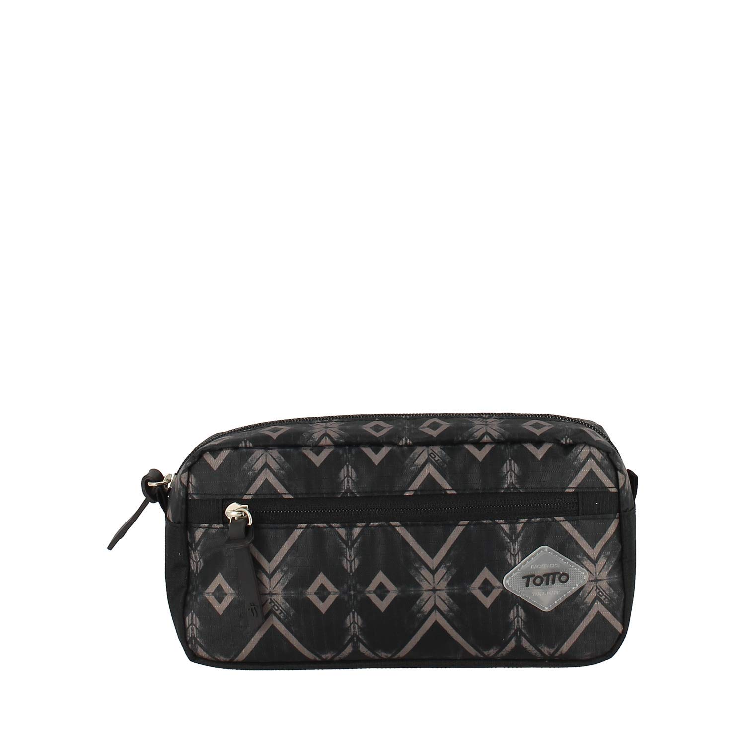 TOTTO - Small School Pencil Case, Laus Model, Measures 12 x 23.5 x 7.5 cm, Main Compartment and Front Pocket with Zip, Practical and Durable, Black Print