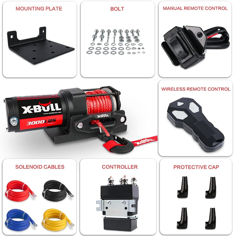 X-BULL 12V 3000LBS Synthetic Rope Electric Winch for Towing ATV/UTV Off Road with Mounting Bracket Wireless Remote New: Automotive