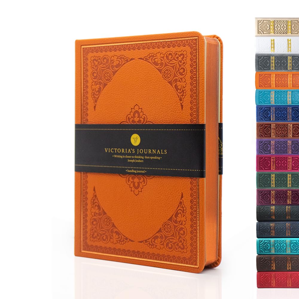 VICTORIA'S JOURNALS Mini Notebook Pocket Vintage Embossing Journal Hard Cover Lined Old Looking Travel Diary Gilded Edge Ribbon Bookmark, 6.5'' x 4.7'',B6