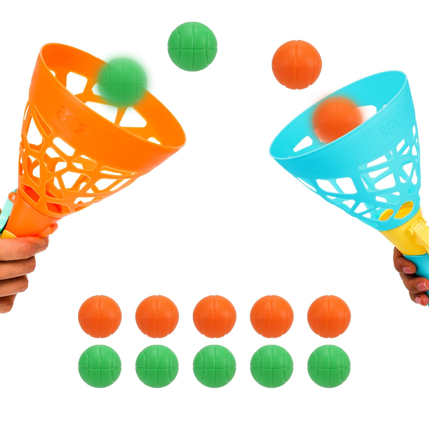 Pop and Catch Ball Game with 10 Balls and 2 Catch Launcher Baskets - Outdoor Indoor Game Activities, Basket Stuffers Gifts Beach Sport Summer Beach Toys for Kids Ages 3 4 5 6 7 8 10 12+