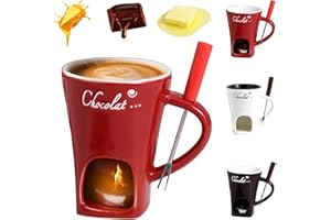 Chocolate Fondue Mug with Forks,Chocolate Melting Cup,Ceramic Butter Warmers Pot Set,Warmer Mug for Cheese Butter Candy Snack