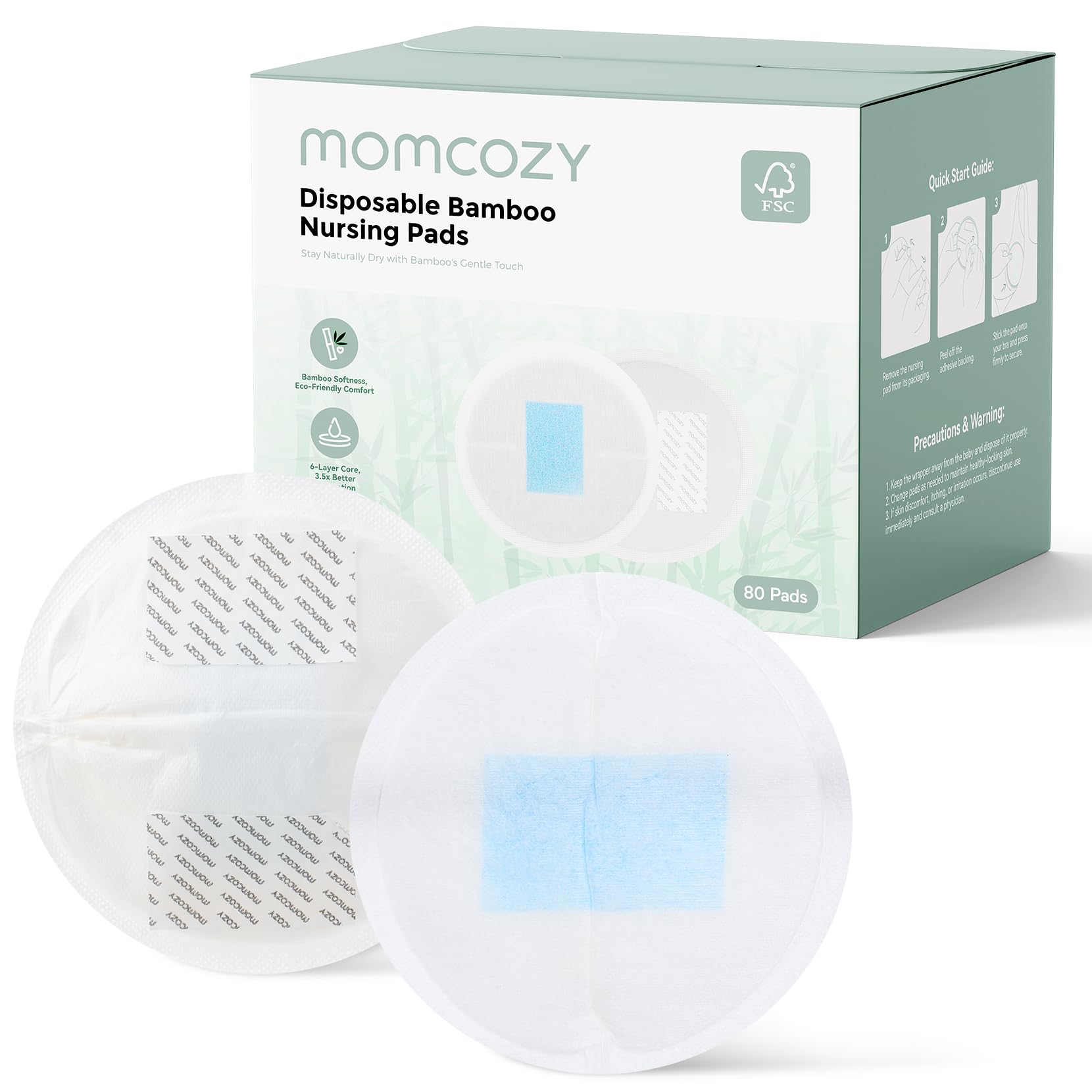 Photo 1 of Momcozy Bamboo Disposable Nursing Pads, Advanced Blue Core for Ultra-Absorbent, Leakproof & 3D Design, Biodegradable for Sensitive Skin, Individually Wrapped, 80 Count