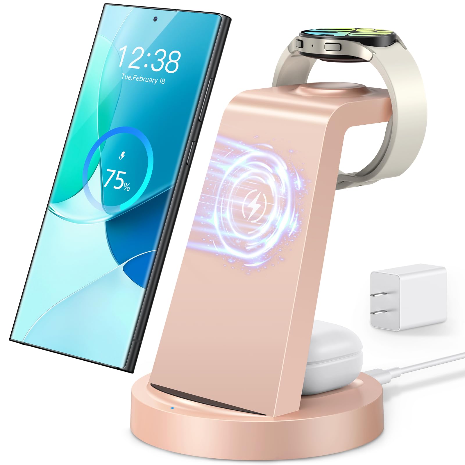 Photo 1 of Wireless Charger for Samsung: 3 in 1 Wireless Charging Station for Samsung Galaxy Watch 7 6 5 4 3 Pro Classic Galaxy Buds - Charger Dock Stand for S24 Ultra S23 S22 S21 S20 Note 20 10 Z Fold Android