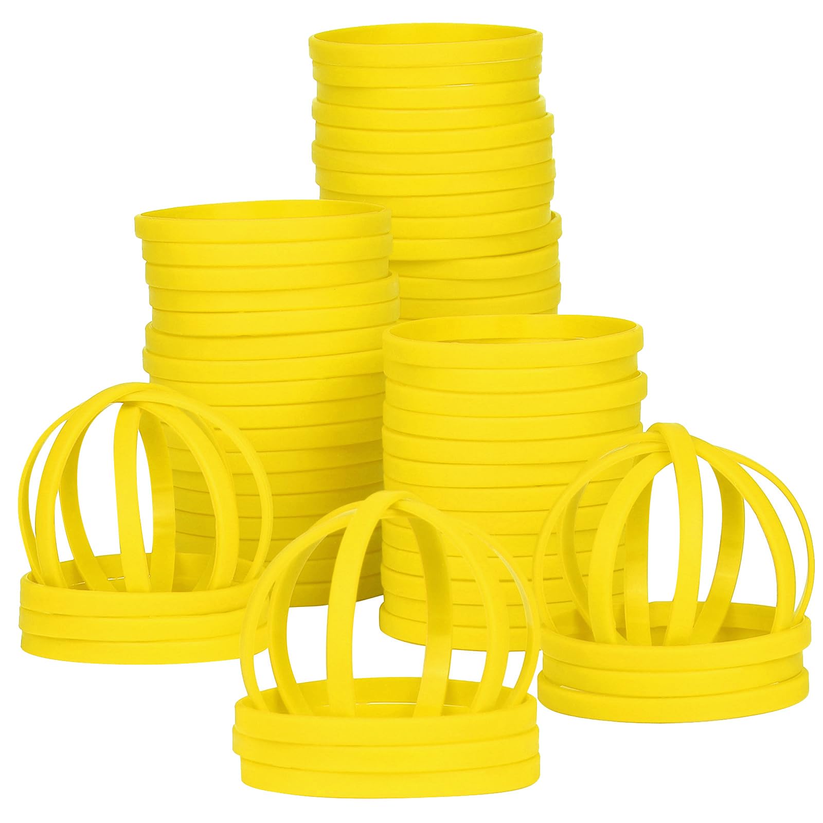 LVNRIDS 50 PCS Silicone Wristbands Rubber Bracelets 8 inch Length Sports Elastic Wristband Bracelet Bulk Gifts for Men Women Teacher Student Party Yellow