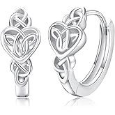 Celtic Knot Hoop Earrings for Women Sterling Silver Heart Small Huggie Earring Good Luck Irish Jewelry Gifts