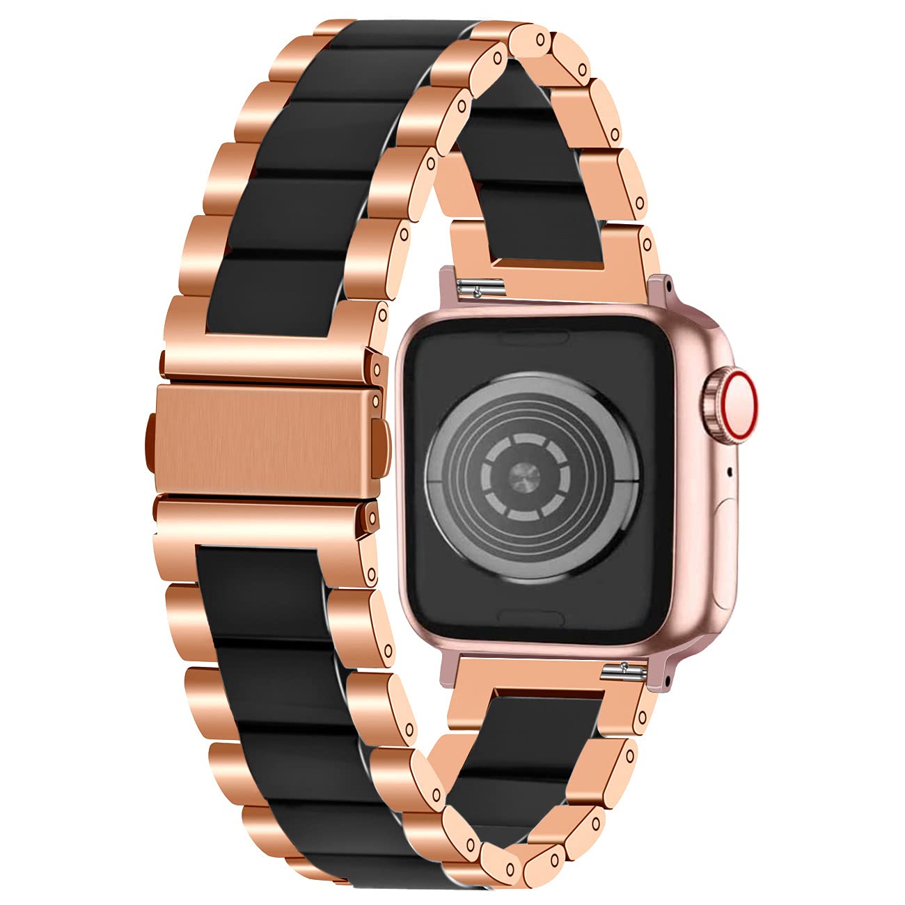 Kai Tian Black Ceramics Rose Gold Stainless Steel Solid Watch Strap Bracelet Compatible for Apple Watch 42mm 44mm 45mm Replacement Watch Bands for Men Women iWatch SE Series SE 7 6 5 4 3 2 1 Sport