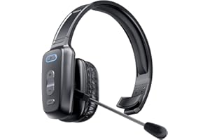 LEAYU Bluetooth Headset, Wireless Trucker Headset with Noise Canceling Microphone & Mute Button-60Hrs Truck Driver Headphone for Cellphone Office Work- Grey