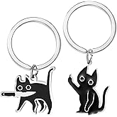 CMOHLIANG Cute Black Cat Keychain Funny - Unique Black Cat Gifts for Women & Men, Black Cat Charm Friendship Gift, Cool Cat Stuff Car Keyrings (2 Pack)