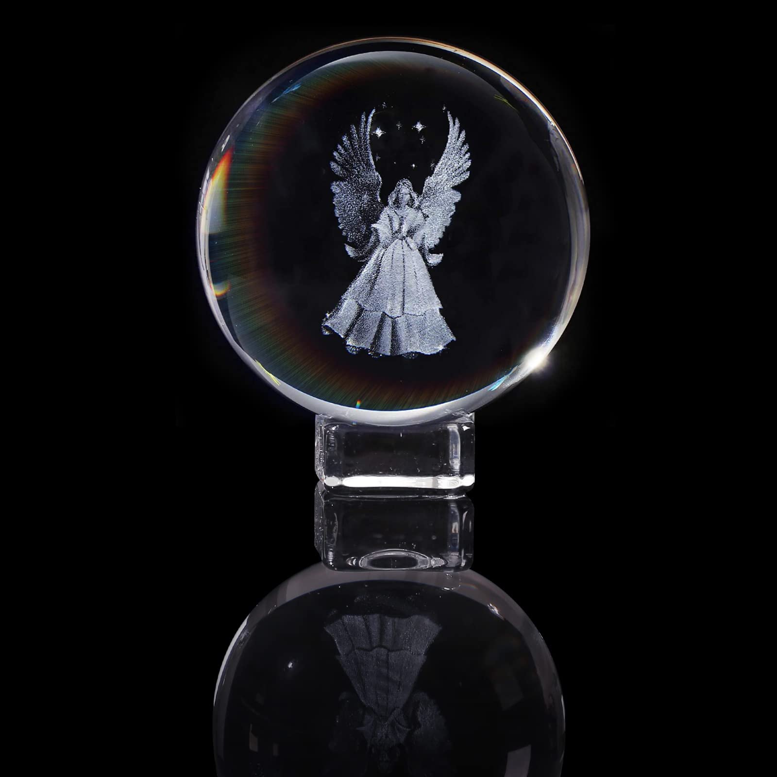 Ohiyoo 3D Crystal Ball Guardian Angel 3D Guardian Angel Figurines Ball Engraved Glass Ornament Figurines Gift Home Ornaments (60mm)