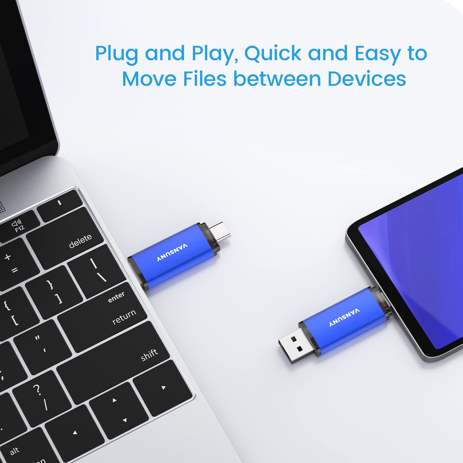 Vansuny 64GB 5 Pack USB Type-C Flash Drives 2-in-1 Dual Flash Drive USB A + USB C OTG Flash Drive for Android Smartphone Tablet Computer Laptop (Blue)