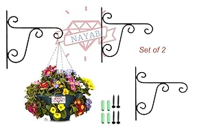 NAYAB (Set of 2) Hanging Planters Iron L Brackets/ Wall Planter Hook/ Flower Pot Bird Feeder Wind Chime Lanterns Hanger