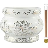 4Inch Ceramic Lotus Incense Burner Pot Buddhist Incense Bowl Holder Small | Handmade Chinese Lotus Incense Bowl Stick Holder With Sticks And Stand For Meditation Praying Buddha Altar White Censer