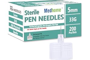 Medhome Insulin Pen Needles 200ct/box 33G 5 mm (3/16”), Diabetic Needles for Insulin Injections, Compatible with Most Diabetes Pens, Universal Fit