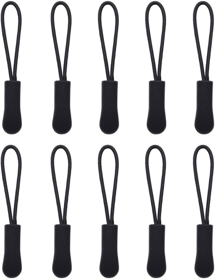 10 Pieces Zipper Pull Zip Tags Cord Pulls Zipper Extension (Black