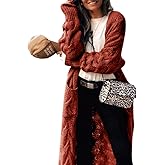 ZIWOCH Women's Long Cardigan Coats Cable Knit Casual Open Front Long Sleeve Loose Sweater with Pockets
