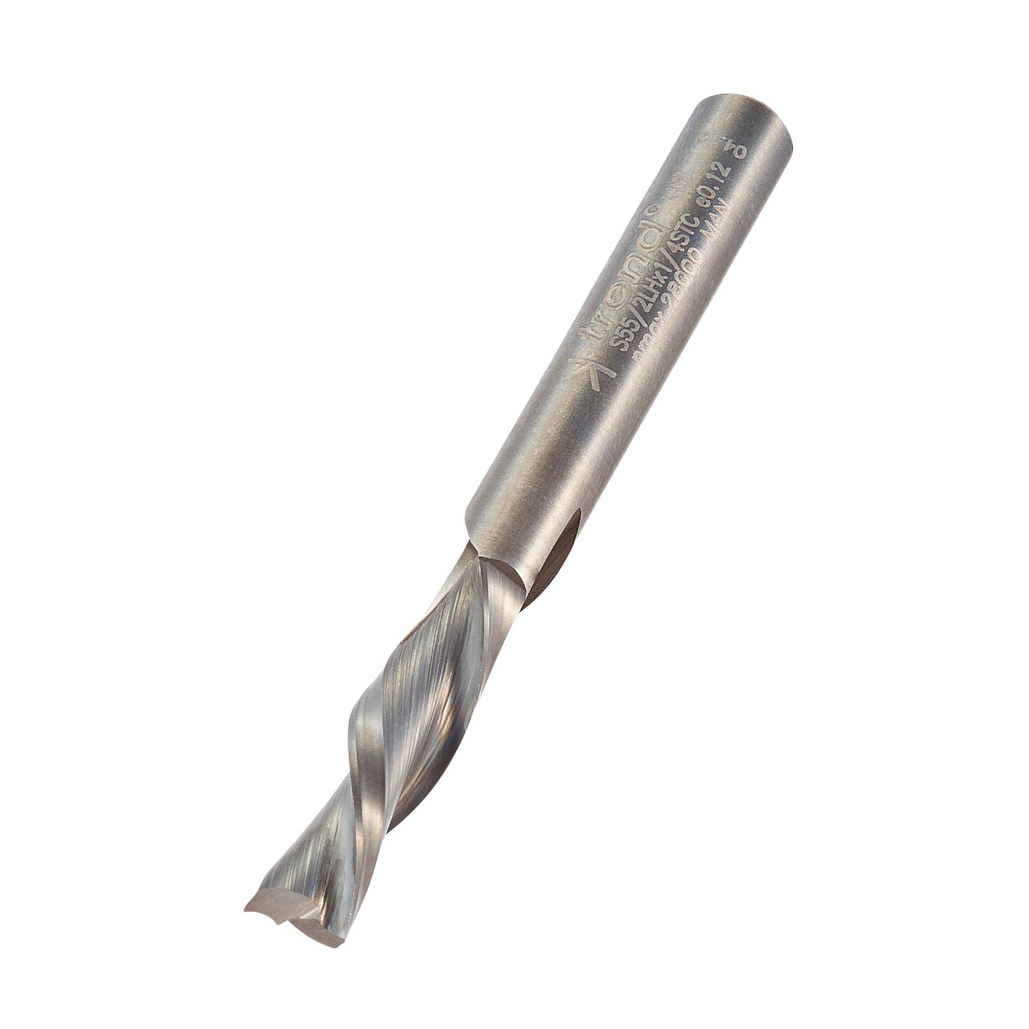 Trend Professional Spiral Down-Cut Router Cutter, 1/4 Inch Shank, 6.35mm Cut Diameter & 25mm Cut Length, Solid Tungsten Carbide, S55/2LHX14STC
