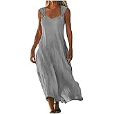 Summer Dresses for Women 2026 Linen Sleeveless Long Beach Sundress Square Neck Tank Maxi Dress Casual Flowy Sundress