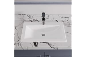 DeerValley Compact Rectangle Drop-In Sink 21x18 Inch, White Ceramic Bathroom Basin with Overflow Guard
