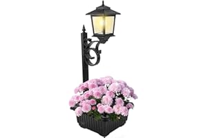 SAKSIAPRO Solar Lamp Post Light with Planter, 2 in 1 Outdoor Flower Pots, Wall Mount or Freestanding Waterproof Solar Post for Lawn, Patio, Front/Back Door