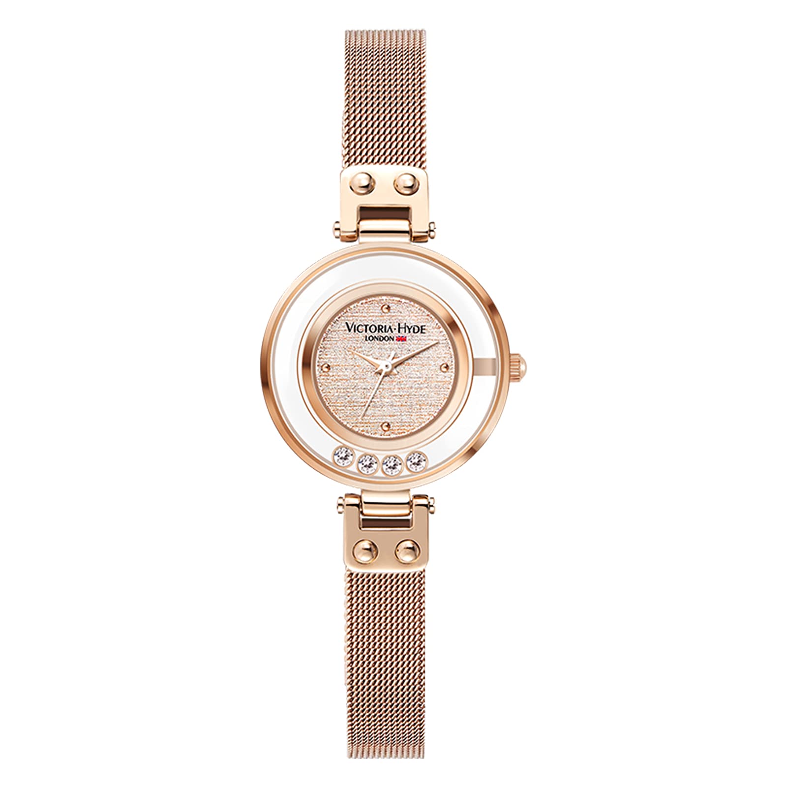 VICTORIA HYDE Women Watches Small Dial Analog Quartz Wrist Watches with Leather Strap Crystal Spark Series (Gold-Gold)