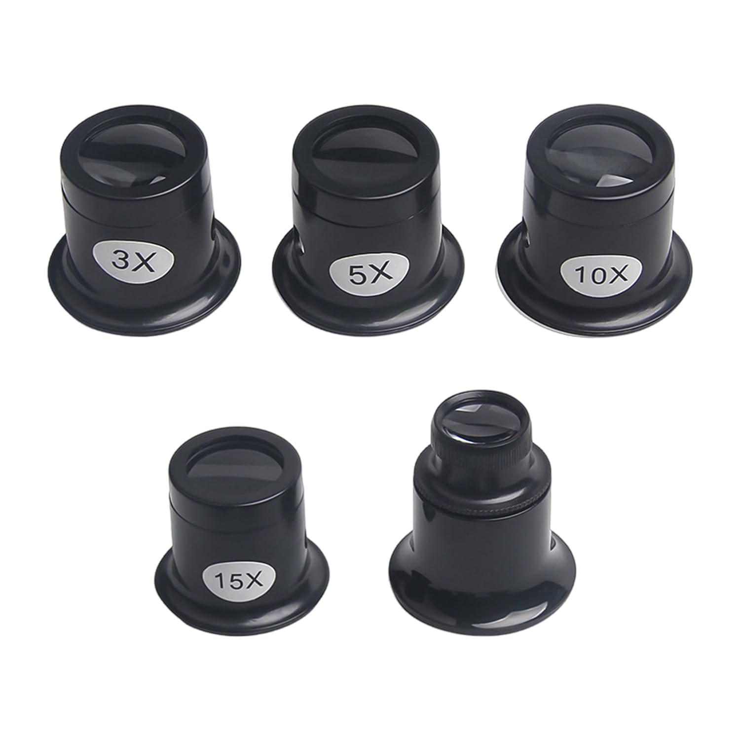 5 Pieces Jeweler's Magnifying Glass, Aluminum Alloy Magnifying Glass, Magnifying Glass Set, 3x, 5x, 10x, 15x, 20x, Suitable for Jewelry Repair, Gemstone Inspection and Watch Inspection