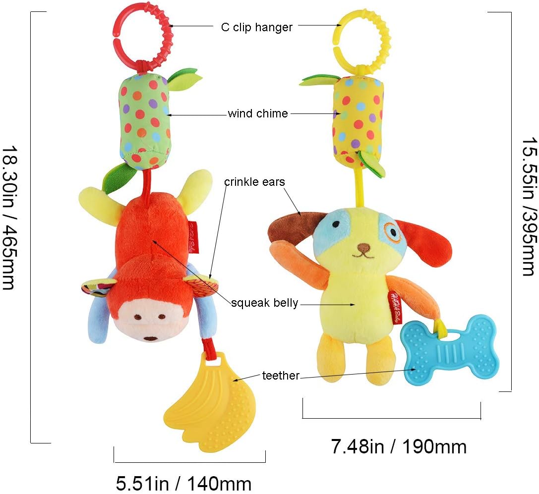 HAHA Baby Toys for 0 3 6 9 to 12 Months, Soft Hanging Crinkle Squeaky Sensory Learning Toy Infant Newborn Stroller Car Seat Crib Travel Activity Plush Animal Wind Chime with Teether for Boys Girls: Toys & Games