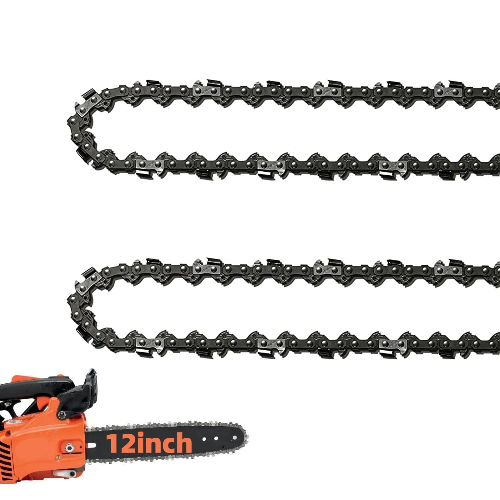 Photo 1 of 2 Pack 12 Inch Chainsaw Chains 3/8 LP Pitch .050" Gauge 45 Drive Links, 12" Replacement Chain Low-Kickback Compatible with Craftsman, Greenworks, Poulan, Remington, Echo, Ryobi and more
