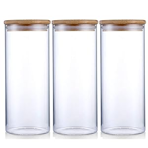 Glass Storage Jar Airtight Food Storage Canisters Set of 3 Glass Coffee Jar Kitchen Food Storage Container with Bamboo Lid for Serving Tea, Coffee, Spice and More (900ML)