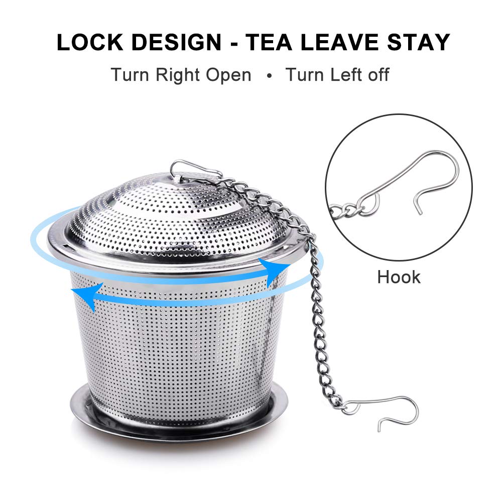 Tea Infuser - FIRPOW Stainless Steel Tea Strainer & Cooking Infuser - 1 Large, 2 Medium Tea Balls with Lid and Extended Chain Hook, Drip Trays and Teaspoons - Reusable Tea Infusers for Loose Tea