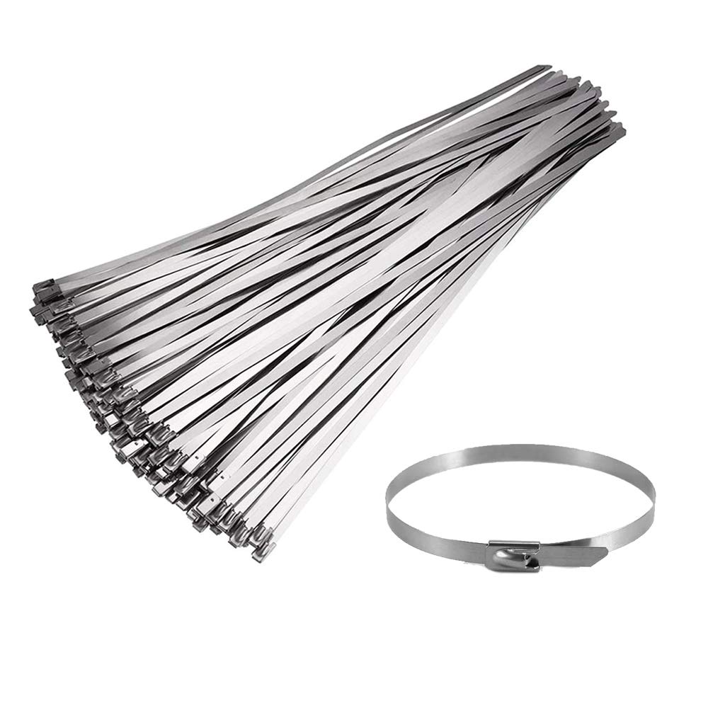 Stainless Steel Zip Ties,100 Pieces Metal Cable Ties Multi-Purpose Exhaust Wrap Self-Locking Ties for Mine Ship Petroleum Electricitywire Harness(200 x 4.6mm)