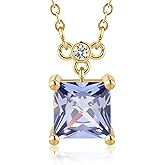 Dlismno 18K Gold-Plated Birthstone Necklace for Women, 5A Princess Square Cubic Zirconia Pendant, Birthday Anniversary Valentine's Gifts for Her, 18-20 Inches
