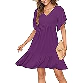 AUSELILY Cute Summer Baby Doll Dresses Women 2026 Empire Waist Mini Flowy Sundress Short Ruffle Sleeves Smocked with Pockets