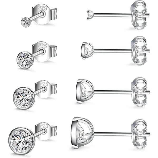 IEFSHINY Stud Earrings Set For Women S925 Sterling Silver Post Round Cubic Zirconia Stud Earrings For Women Men 3 4 5 6 7 Pairs Earrings Set