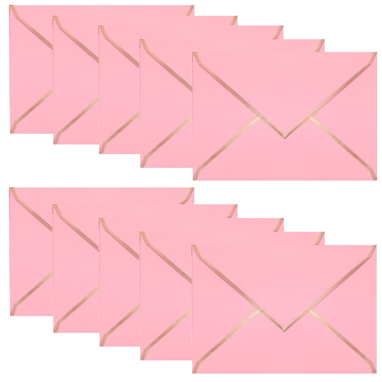 50 Pcs A7 Invitation Envelopes, 5 x 7 Inch V Flap Envelopes with Gold Border for Wedding, Gift Cards, Invitations, Graduation, Baby Showers, Parties (Pink)