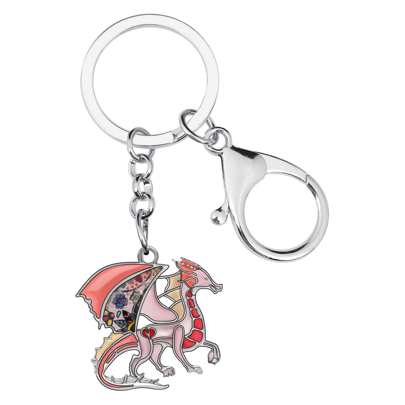 BONSNY Enamel Metal Novelty Fantasy Dragon Dinosaur Key Chains For Women Gift Car Purse Rings Charms Lucky Symbol (Pink)