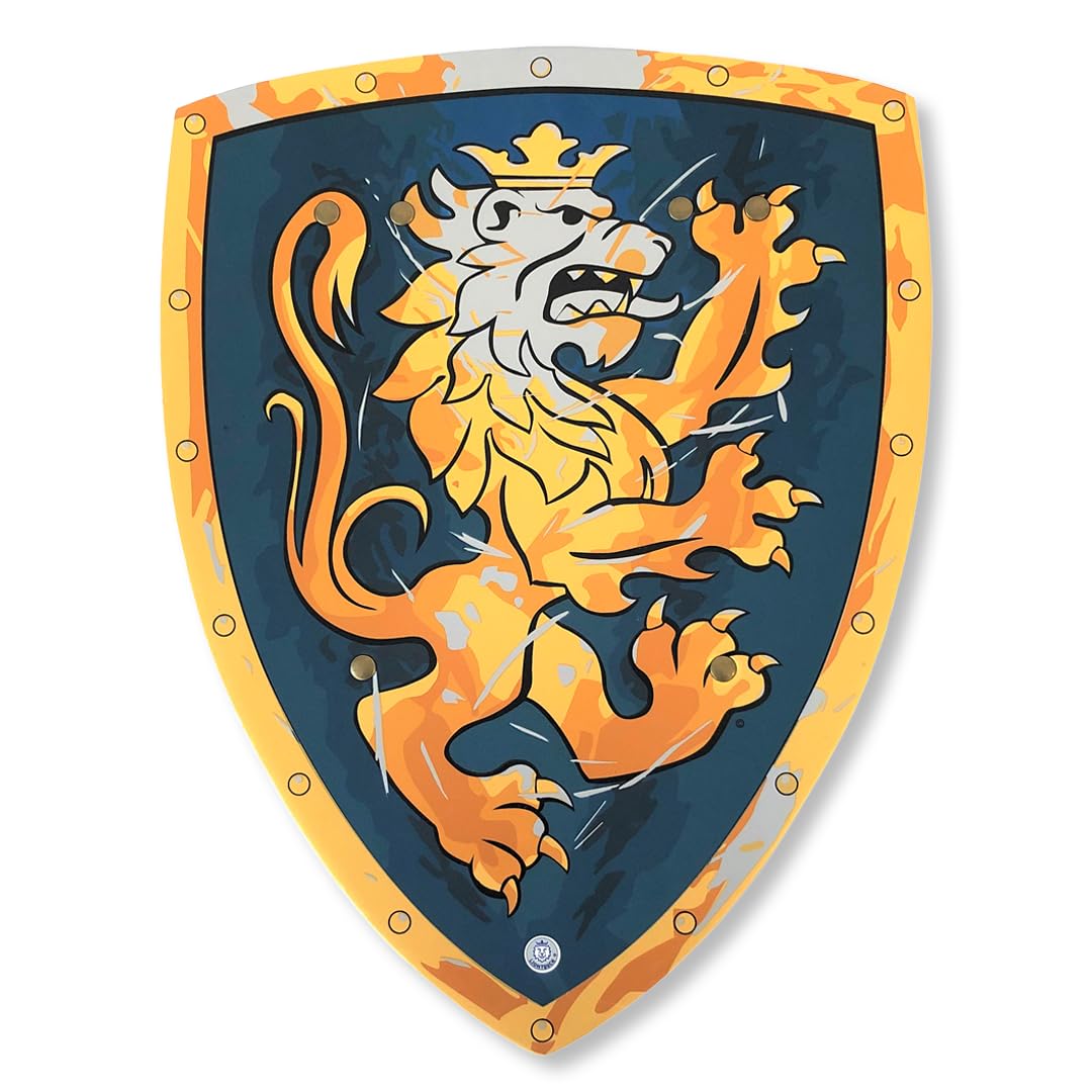 Liontouch - Noble Knight Shield, Blue/Medium - Age 3-8 | 39 x 30 | Medieval Pretend Play Foam Toy For Children With Golden Lion Theme | Safe Battle Accessory For Dress Up & Costumes For Boys