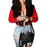 Mintsnow Womens Varsity Jacket Long Sleeve Button Down Bomber Jackets Casual Baseball Uniform Streetwear