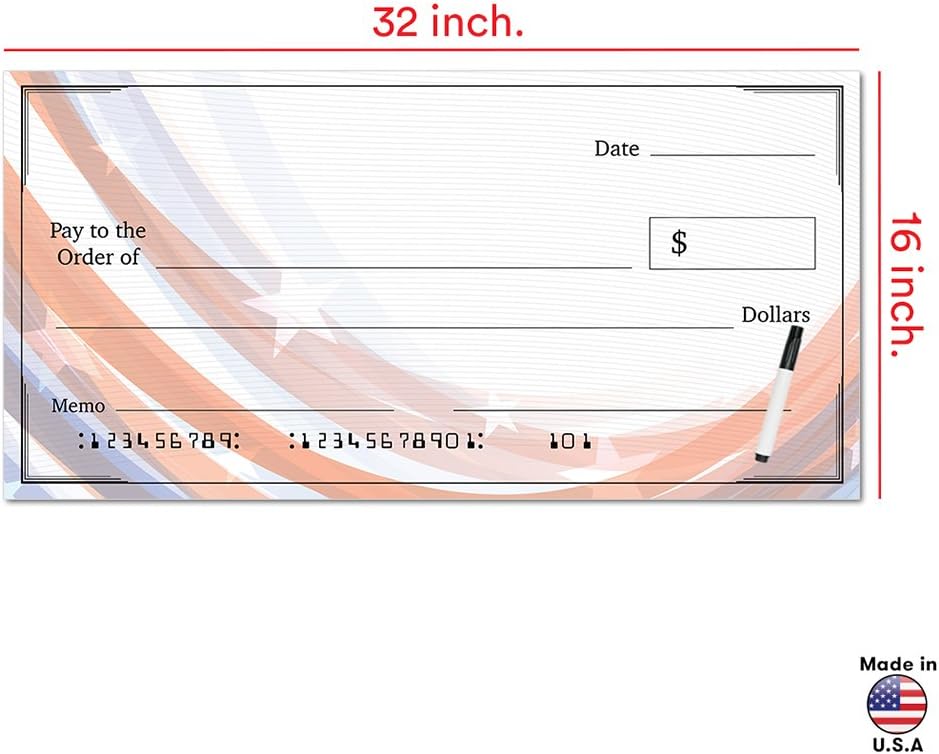 Giant Fake Award Presentation Check - 16" x 32" - Large Novelty Endowment Check for Endowment, Donations, Fundraiser - Big Blank Oversized Raffle Sweepstakes Reward Winners Check (Striped Borders): Everything Else