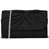 ALENYRIA Women Faux Suede Pleated Bow Evening Bag Elegant Clutch Purse Handbag Formal Wedding Prom Party
