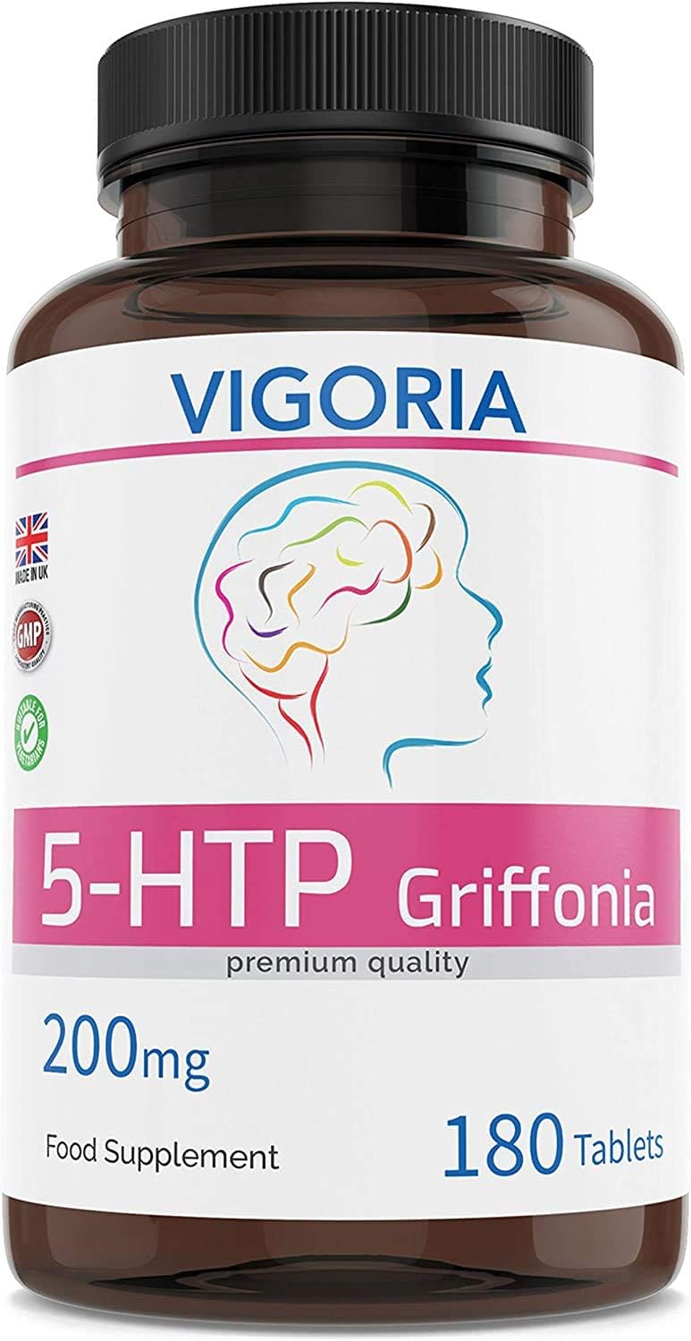 5-HTP Sleeping Aid, Natural Alternative for Stress & Anxiety Relief – Griffonia 8:1 Extract – 180 High-Strength Tablets – Non-GMO – Vegan – Allergen-Free – 6 Months Supply – Made in The UK