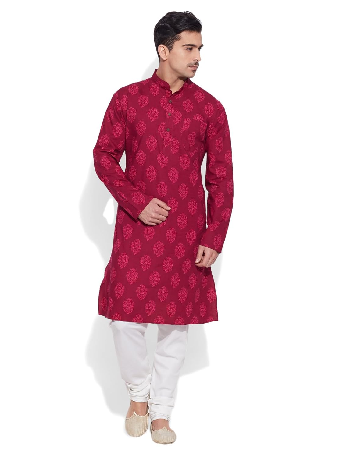 very me men's designer raspberry pure cotton printed long kurta