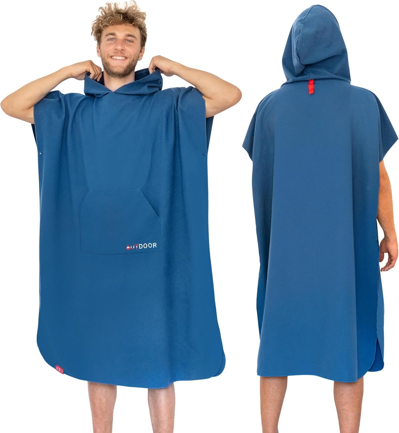 AUTDOOR® Microfibre Bath Poncho for Men and Women, Sustainable Made from 100% Recycled PET Bottles, Towel as Changing Aid for Beach and Water Sports, Quick-Drying and Compact (Large, Blue)