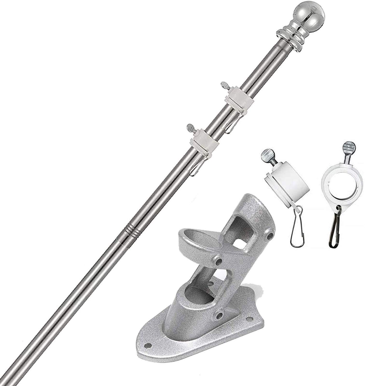 MIYA Flag Pole - 5 FT Flagpole Kit for American Flag - Stainless Steel Professional Flag Pole for House Garden Yard - Residential or Commercial Flag Pole with Two-Position Bracket