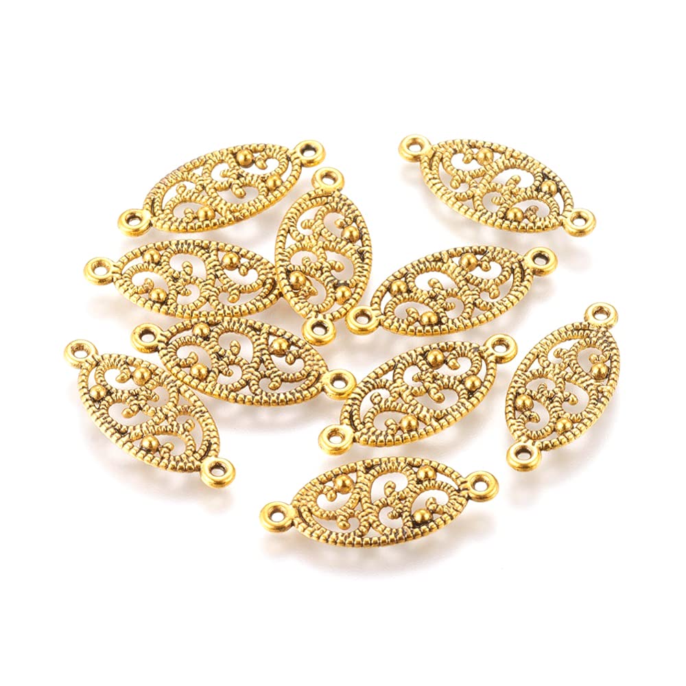 10 Tibetan Gold Pendant Chain Connectors Filigree Spacer Beads 27 x 11 mm Metal Beads Jewellery Beads Craft Beads