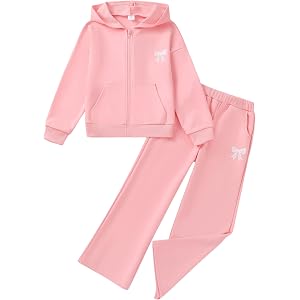 YOURUIKEY Girls Sweatsuit 2 Piece Outfits Zip-up Hoodies Wide Leg Sweatpants with Pockets Set Tween Girl Fall Winter Clothes