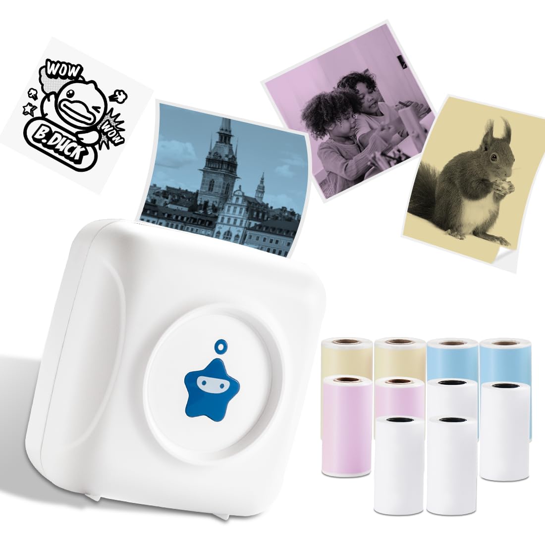 Photo 1 of vretti Sticker Printer - TP2-Y Mini Portable Thermal Printer with 10 Rolls Thermal Paper, Inkless Sticker Maker Machine Bluetooth Mini Pocket Printer for iPhone, Study Graphics, Photos, Students