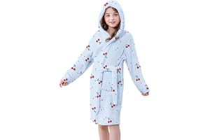 QZH.DUAO Girls Fleece Hooded Robes, Soft and Fuzzy Bathrobe Sleepwear for Girls Ages 4-12