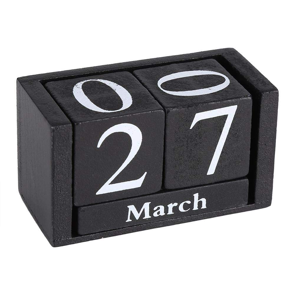 Wooden Block Calendar for Desk, Modern Farmhouse Aesthetic Daily Desktop Perpetual Calendar for Home Office School Cafe Restaurant Decoration Gifts, Reusable Yearly, Black