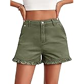 Aoysky Womens Summer Ruffle Denim Shorts Cute High Waisted Cotton Short Jeans with Pockets