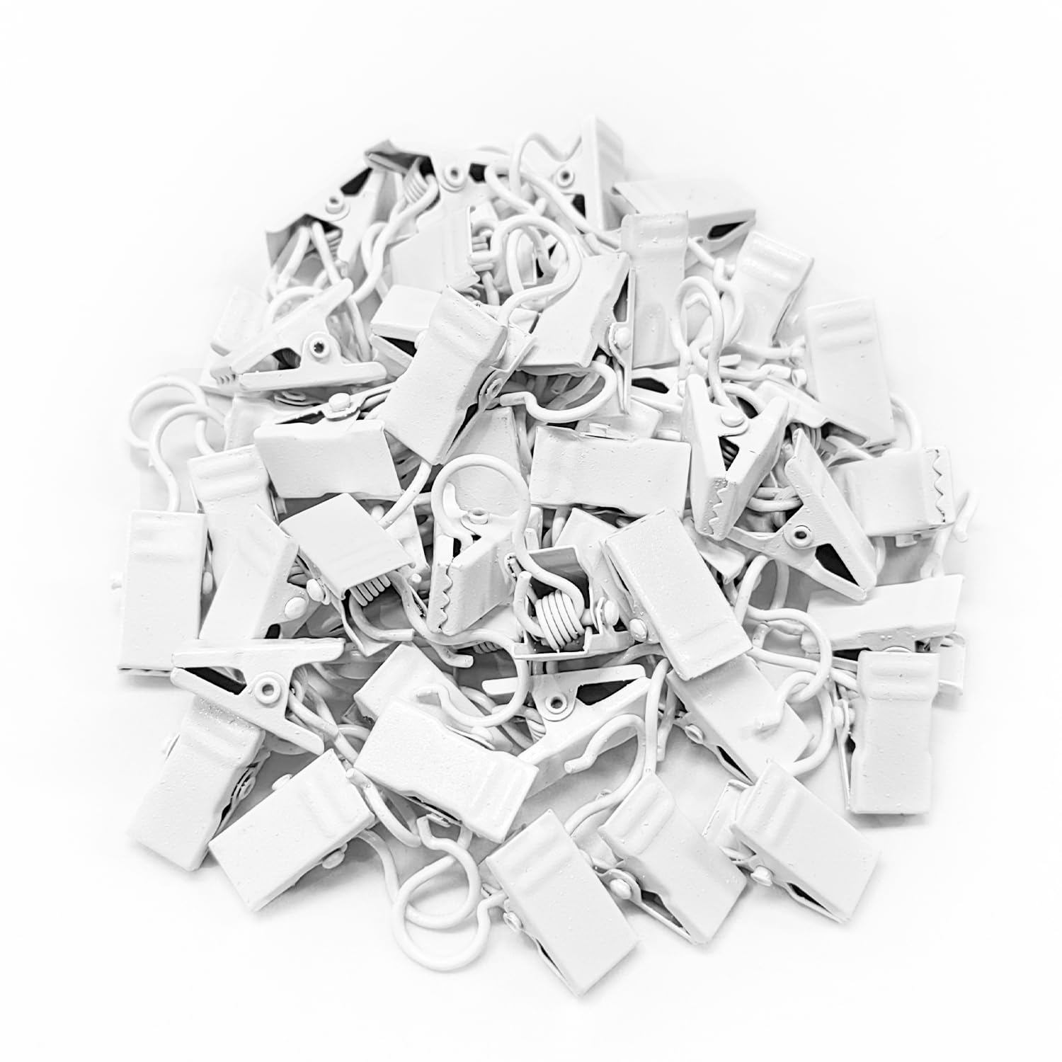 50 Pcs Curtain Clips, Curtain Clips with Hooks Metal Clips for Curtain Shower Curtain Clips Light Hangers Wire Holders for Home Decorations Bathroom Shower Curtain Decors (White)
